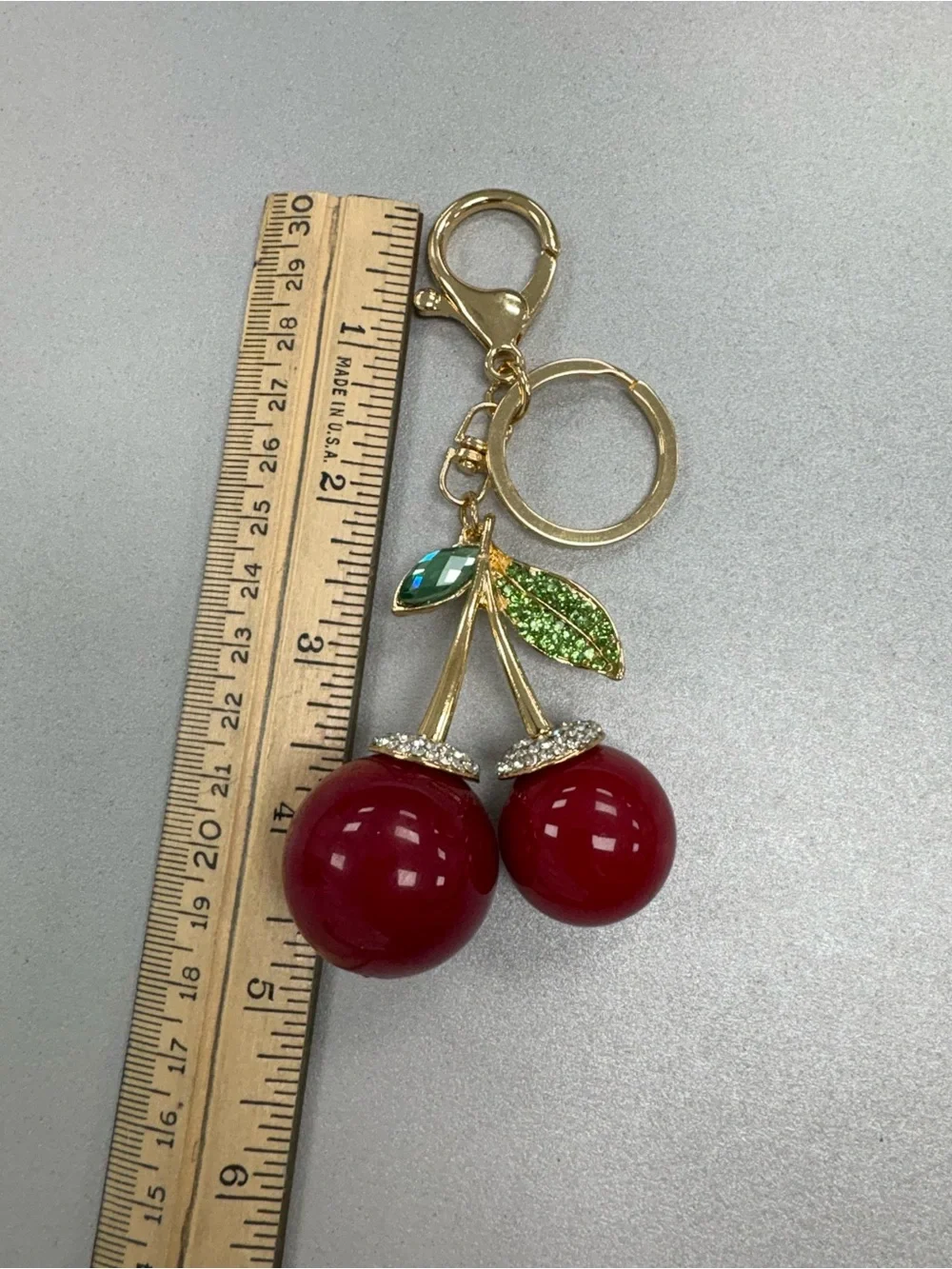 Bling Crystal Red Cherry Purse Charm & Gold Keyring Accessory